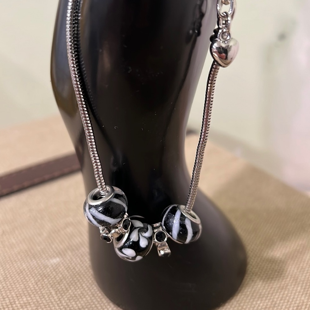 Black & Silver Tone Charming Bracelet Handcrafted by Me